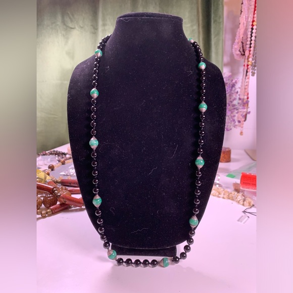 Silk Knotted Onyx Necklace - Picture 2 of 3